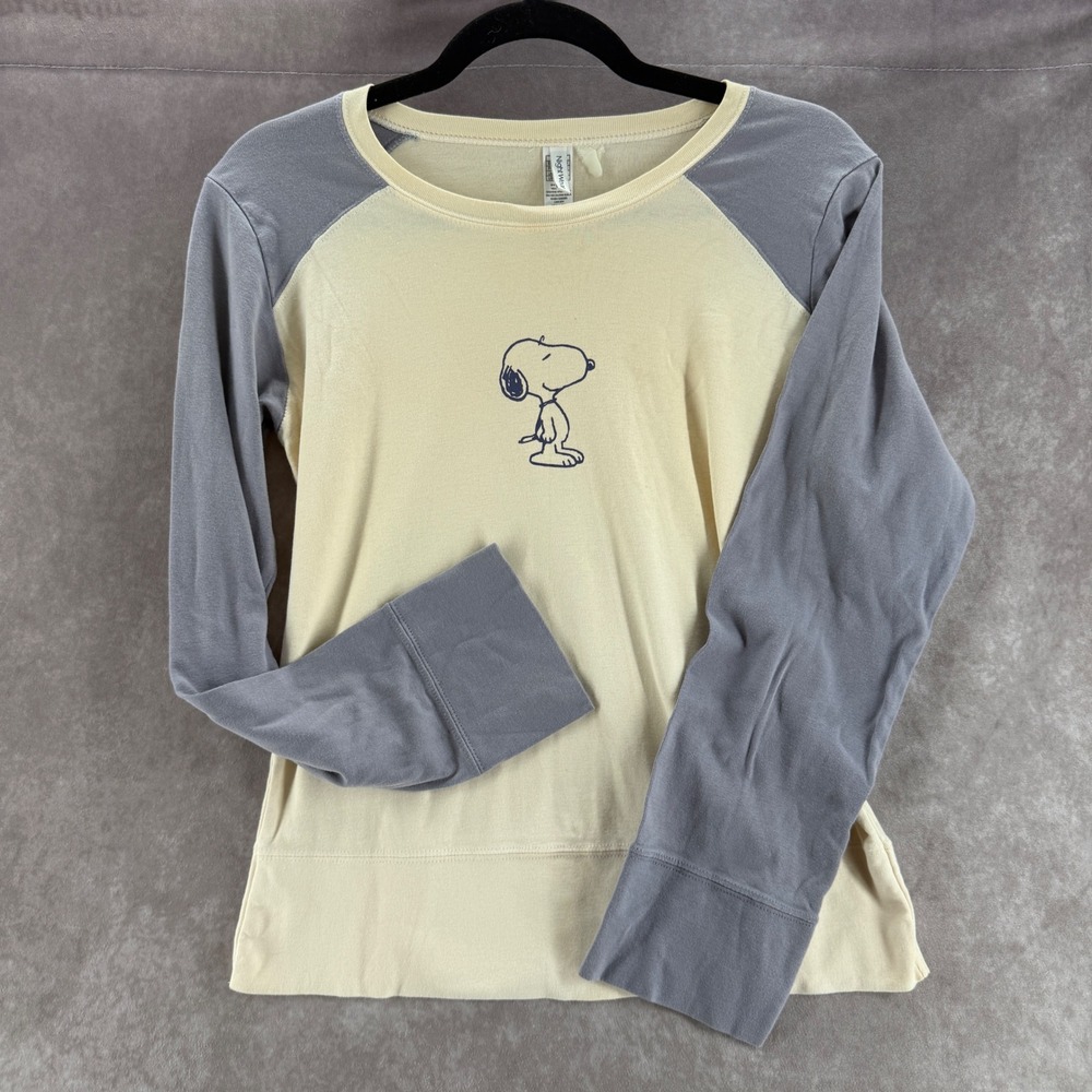 H&M Snoopy Peanuts Raglan Long Sleeve Pajama Top Cream Blue Women Large 12-14